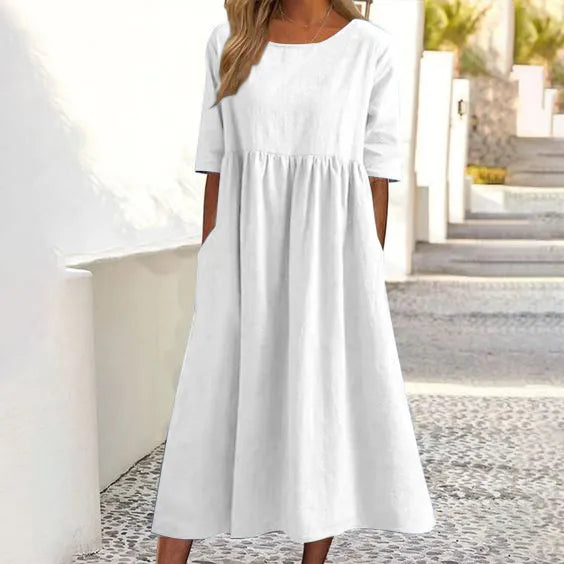 Zavando - Lässiges Baumwoll-Leinen-Kleid