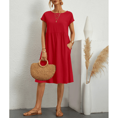 Zavando - Damen Baumwoll-Leinen Midi-Kleid