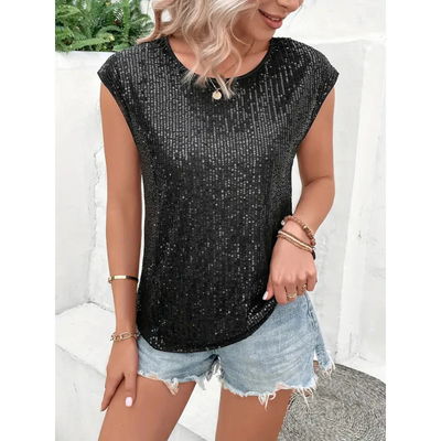 Kurzärmliges Pailletten Top Für Damen | Schick