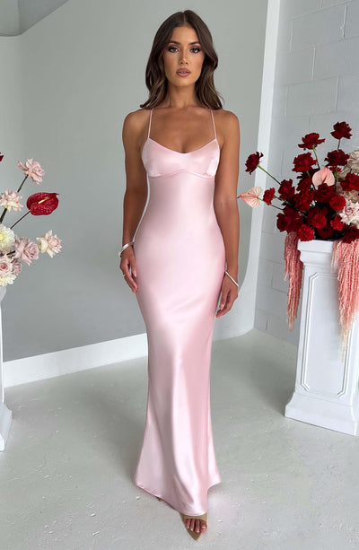 Zavando – Luxuriöses Blush-Farb Körperbetontes Maxi-Kleid mit tiefem Rücken und Schleifen-Trägern