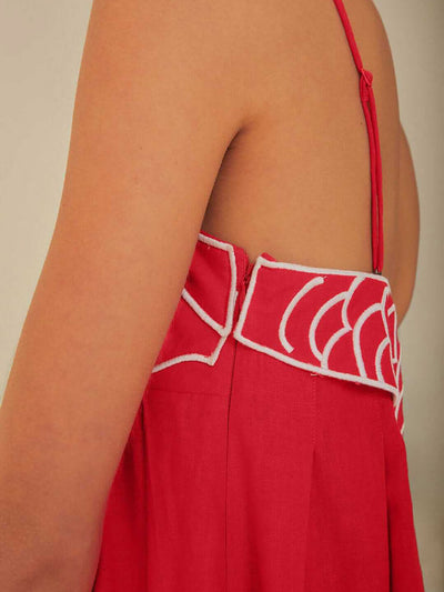 Zavando - Maxikleid aus Leinenmischung mit Fischstickerei