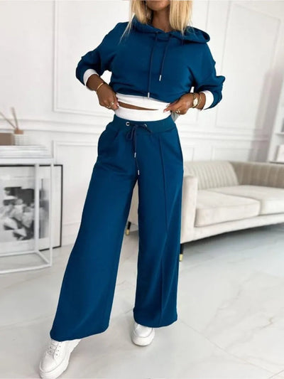 Set Aus Kapuzenoberteil Und Hose Mit Weitem Bein Für Damen | Klassisch