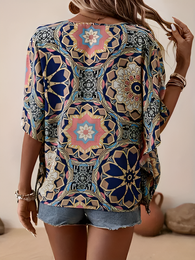 Zavando - Bluse mit Blumenmuster und V-Ausschnitt