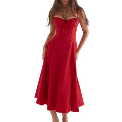 Damen Sommer Sweetheart-Ausschnitt Ärmelloses Bustier Kleid | Midi