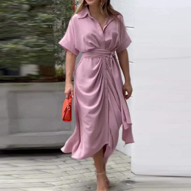 Damen Hemdblusenkleid Mit Knopfleiste Und Gürtel | Midi