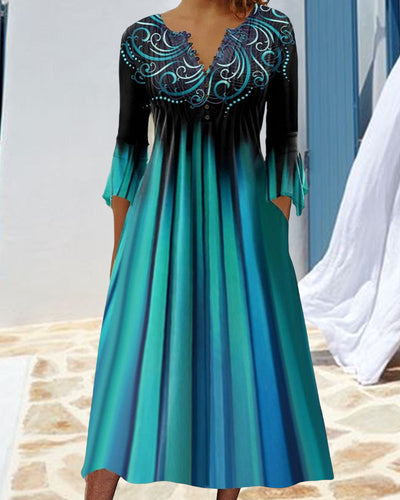 Kleid Mit 3/4 ärmeln Und Farbverlauf Für Damen | Midi