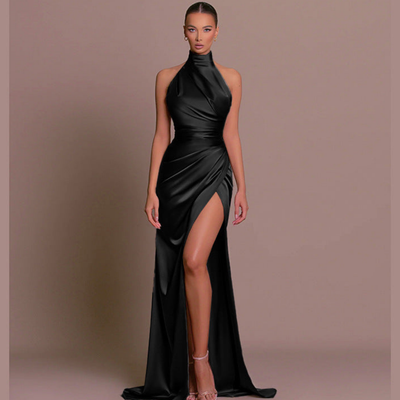 Damen High-Neck Formelles Schlitz Kleid Abendkleid | Maxi