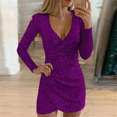 Langärmliges Wickelkleid Mit V Ausschnitt Für Damen | Mini