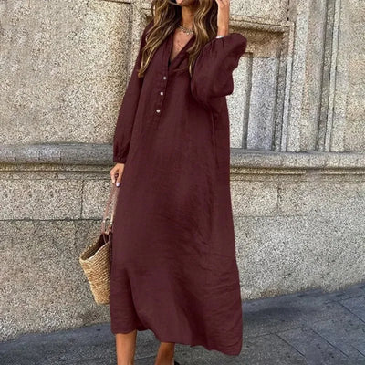 Zavando – Maxikleid aus Baumwollleinen mit langen Ärmeln