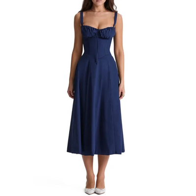 Damen Sommer Blumen Bustier Korsett Elegantes Kleid | Midi