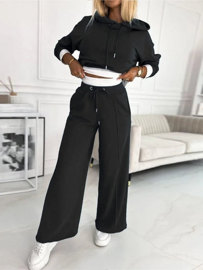 Set Aus Kapuzenoberteil Und Hose Mit Weitem Bein Für Damen | Klassisch
