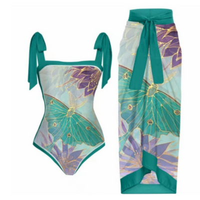 Einteiliger Bikini Mit Überwurf Set Für Damen | Bedruckt