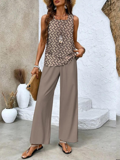 Zweiteiliges Ärmelloses Damenoberteil Und Gerade Geschnittene Hose | Chic