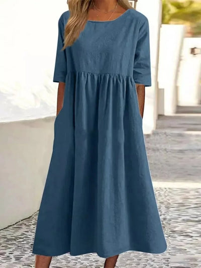 Zavando - Lässiges Baumwoll-Leinen-Kleid