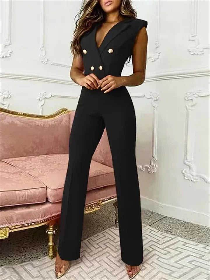 Zavando – Stylischer Jumpsuit mit V-Ausschnitt und Hahnentrittmuster