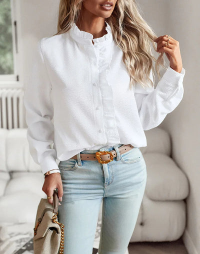 Knopfleiste Bluse Mit Rüschen Für Damen | Lässig