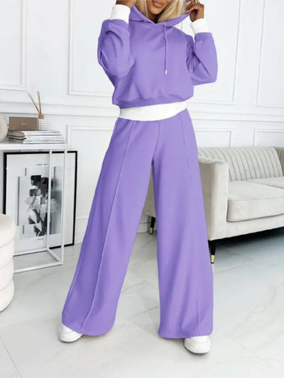 Set Aus Kapuzenoberteil Und Hose Mit Weitem Bein Für Damen | Klassisch