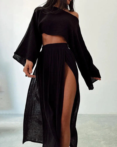 Zweiteiliges Set Aus Bauchfreiem Oberteil Und Hose Für Damen | Sommer