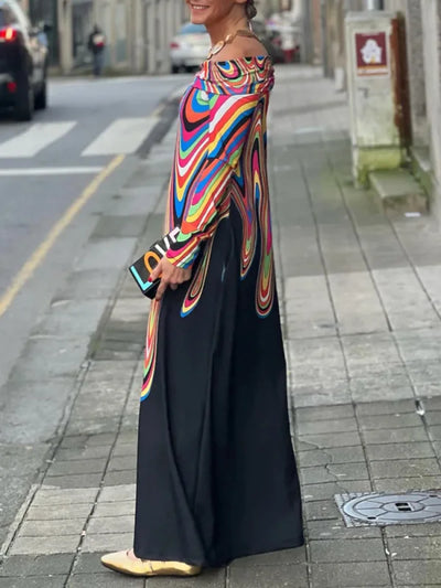 Zavando - Frauen Trendy Multi Farbe Druck Kleid