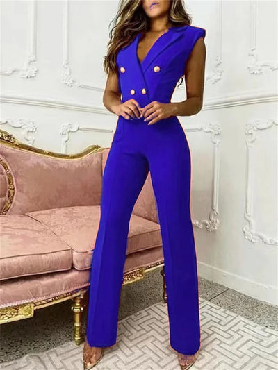 Zavando – Stylischer Jumpsuit mit V-Ausschnitt und Hahnentrittmuster