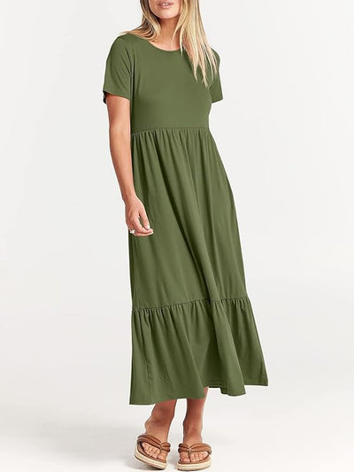 Weiches Kleid Mit Rundhalsausschnitt Für Damen | Midi