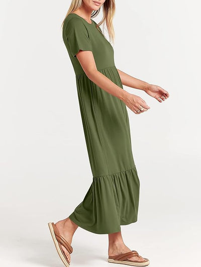 Weiches Kleid Mit Rundhalsausschnitt Für Damen | Midi