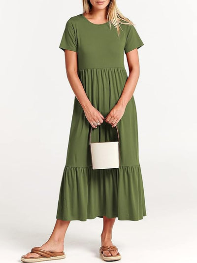 Weiches Kleid Mit Rundhalsausschnitt Für Damen | Midi