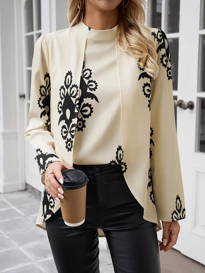 Zavando – Schicke, hochgeschlossene Longline-Bluse mit kunstvollem Print