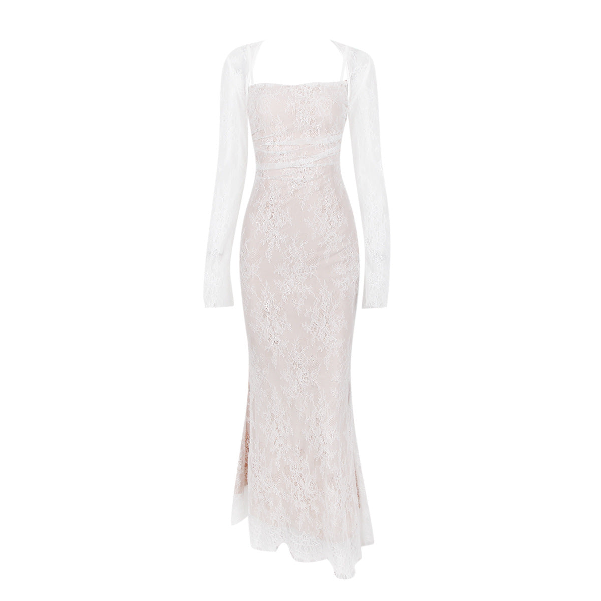 Langärmliges Damen Spitzen Abendkleid | Maxi