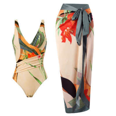 Einteiliger Bikini Mit Überwurf Set Für Damen | Bedruckt