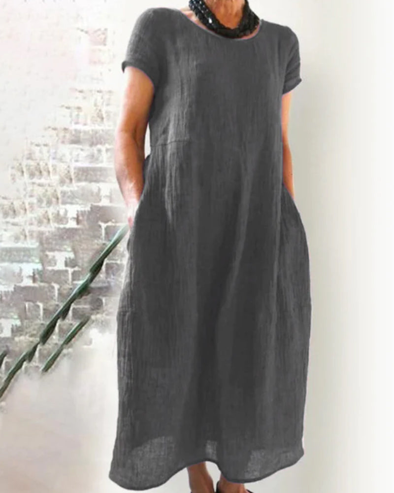 Bequemes Kleid Mit Kurzen Ärmeln Für Damen | Midi