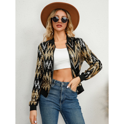 Schicke Reißverschlussjacke Für Damen | Paillette