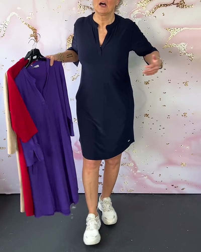 Zavando - Schlichtes Kleid mit V-Ausschnitt