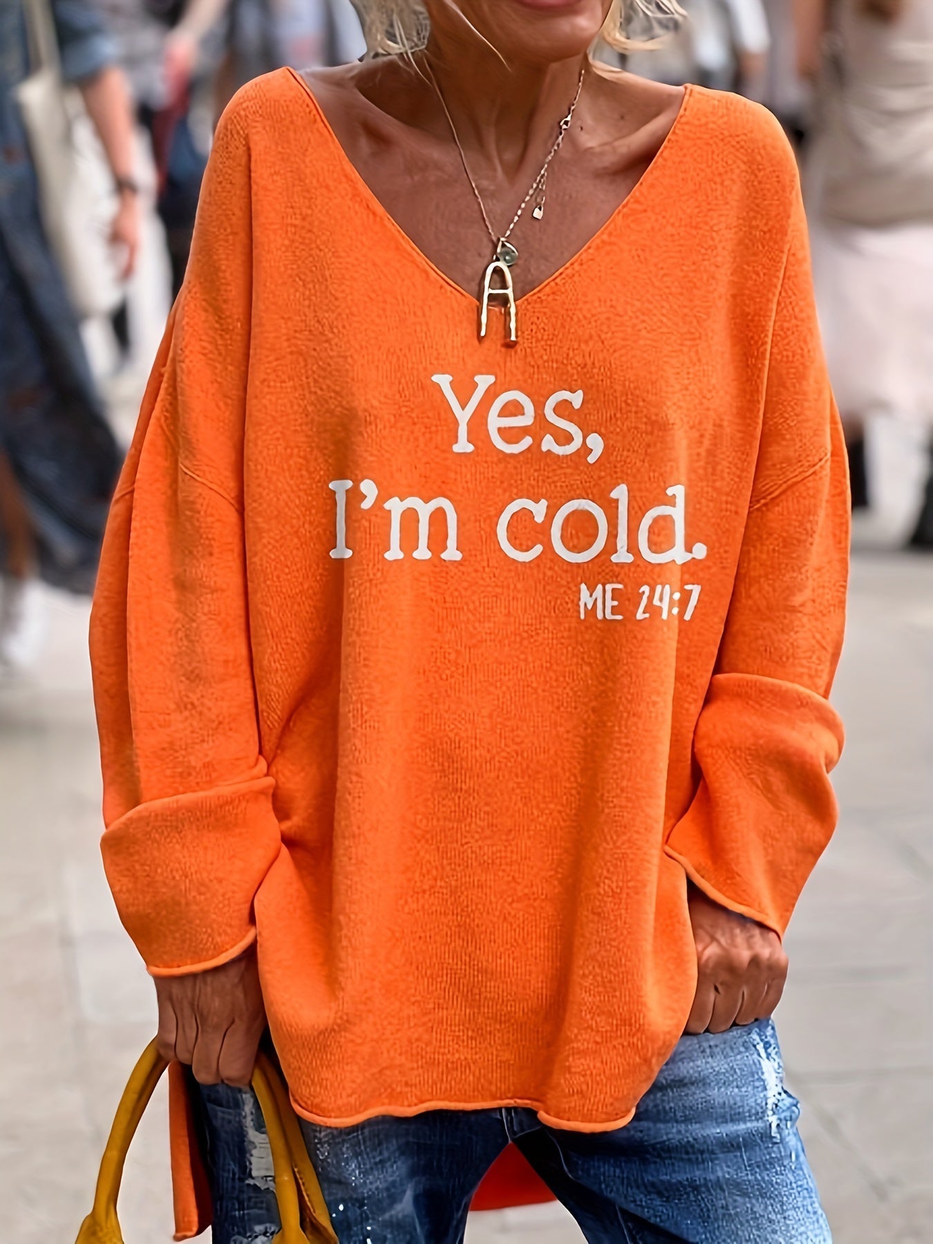 Valerie | Damen Lässiger Pullover mit V-Ausschnitt | Übergröße