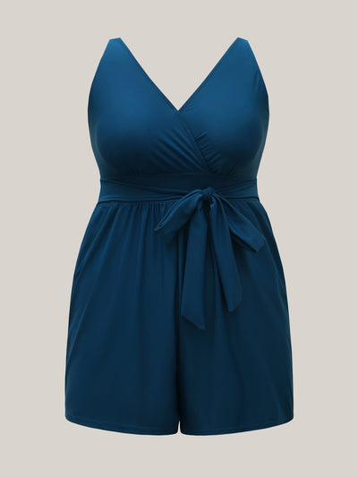 Zavando Einteiler-Badeanzug mit Wickelausschnitt und Gürtel