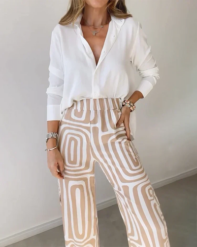 Zweiteiliges Damen Set Aus Langarmshirt Und Weiter Hose | Formal