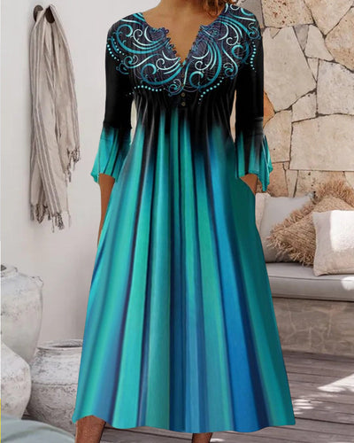 Kleid Mit 3/4 ärmeln Und Farbverlauf Für Damen | Midi