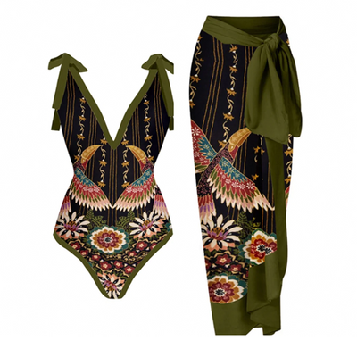 Einteiliger Bikini Mit Überwurf Set Für Damen | Bedruckt