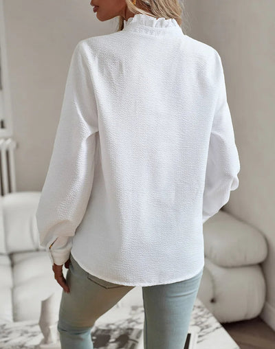 Knopfleiste Bluse Mit Rüschen Für Damen | Lässig