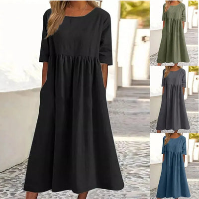 Zavando - Lässiges Baumwoll-Leinen-Kleid
