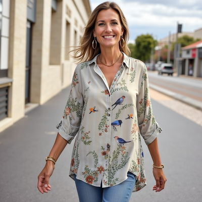 Langarmshirt Mit Blumendruck Für Damen | Vintage