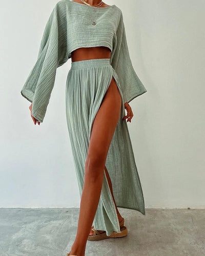 Zweiteiliges Set Aus Bauchfreiem Oberteil Und Hose Für Damen | Sommer