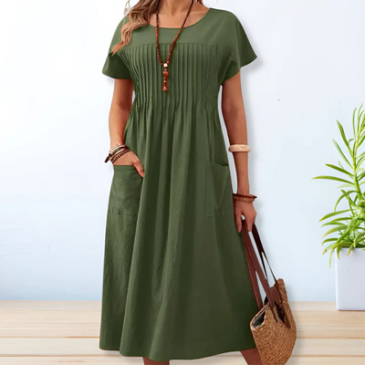 Kurzärmliges Entspanntes Damenkleid | Midi