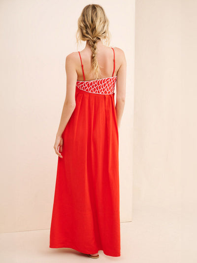 Zavando - Maxikleid aus Leinenmischung mit Fischstickerei