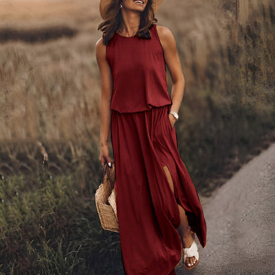 Ärmelloses Sommerkleid Mit Schlitz Für Damen | Maxi