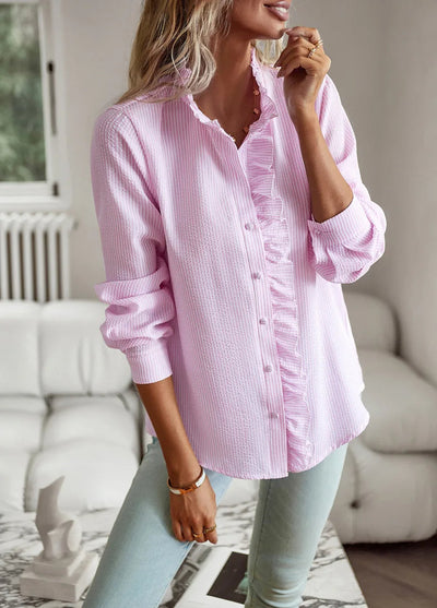 Knopfleiste Bluse Mit Rüschen Für Damen | Lässig