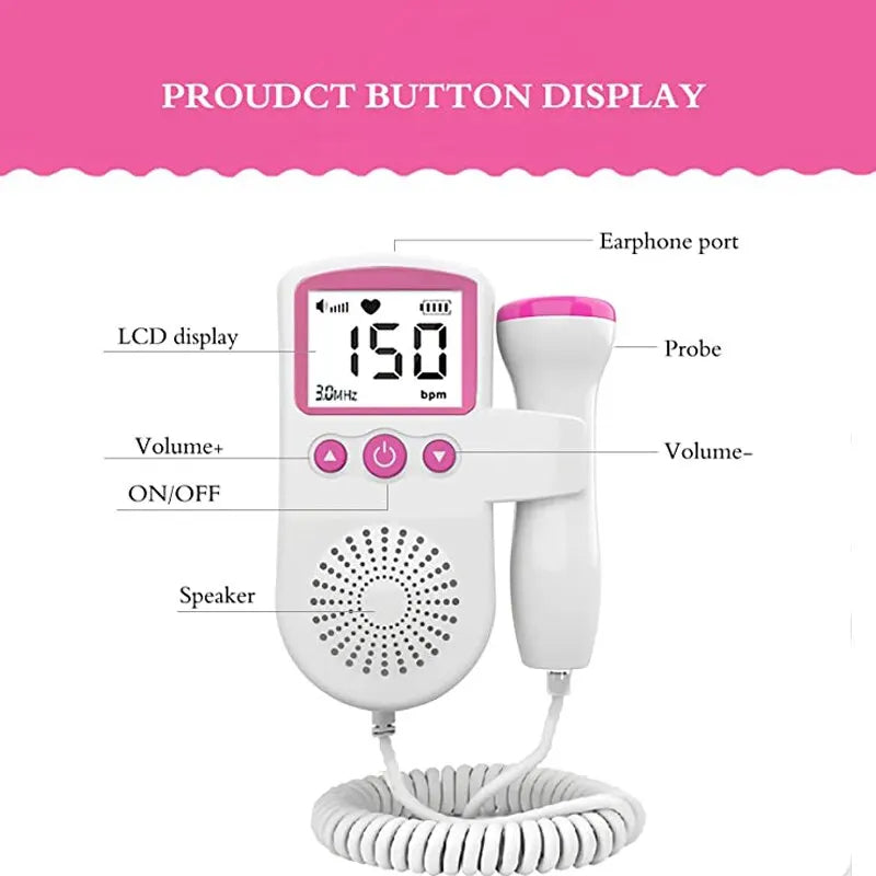 Fötales Doppler-Herzfrequenzmonitor Heimschwangerschaft Baby fetale Herzfrequenz Sounddetektor