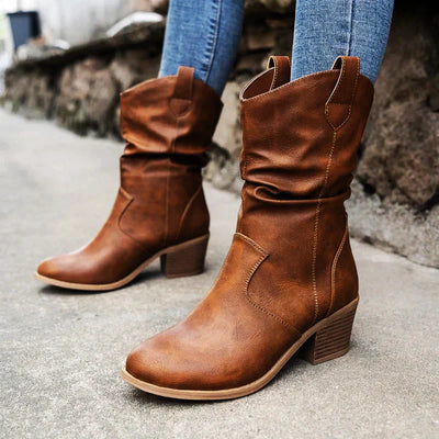 Damen Stylische Cowboy Slip-On Stiefel | Niedriger Absatz