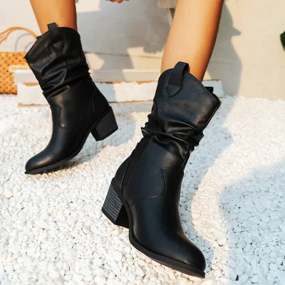 Damen Stylische Cowboy Slip-On Stiefel | Niedriger Absatz