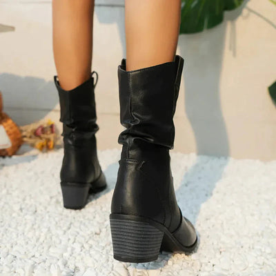 Damen Stylische Cowboy Slip-On Stiefel | Niedriger Absatz